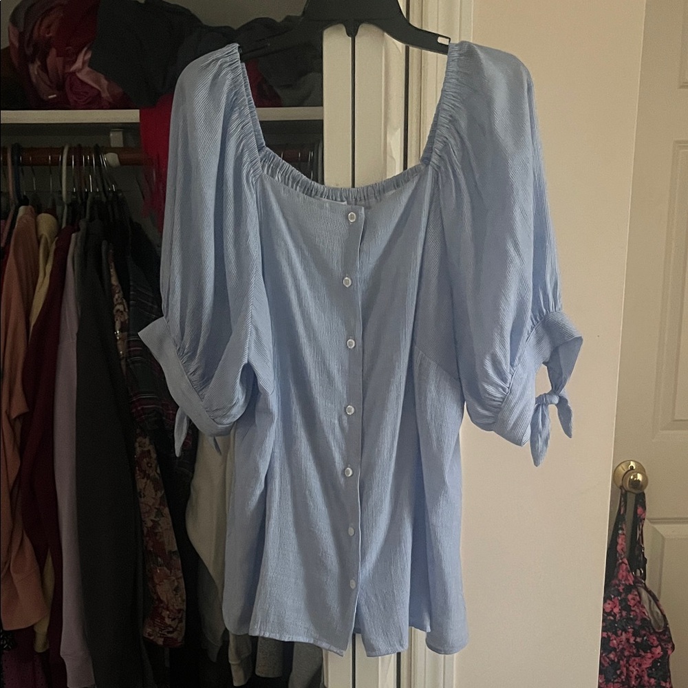 LC Lauren Conrad Sky Blue Blouse with Button Detail